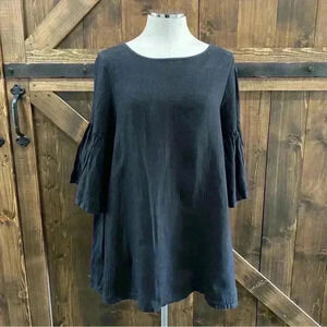 Bryn Walker 100% Linen Black Bell Sleeve Baby Doll Blouse Size XS